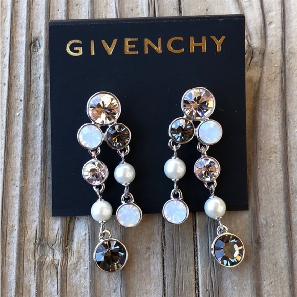 Givenchy Faceted Clear Crystal & Pearl Chandelier Earrings! BNWT - Picture 1 of 3